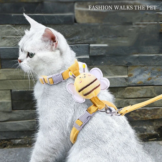 Double-Layered Cartoon Bee Cat Leash Set